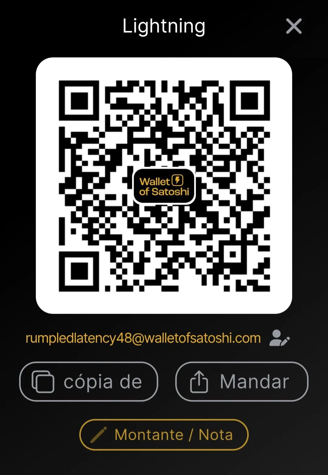 QR code para receber Bitcoin na Wallet of Satoshi