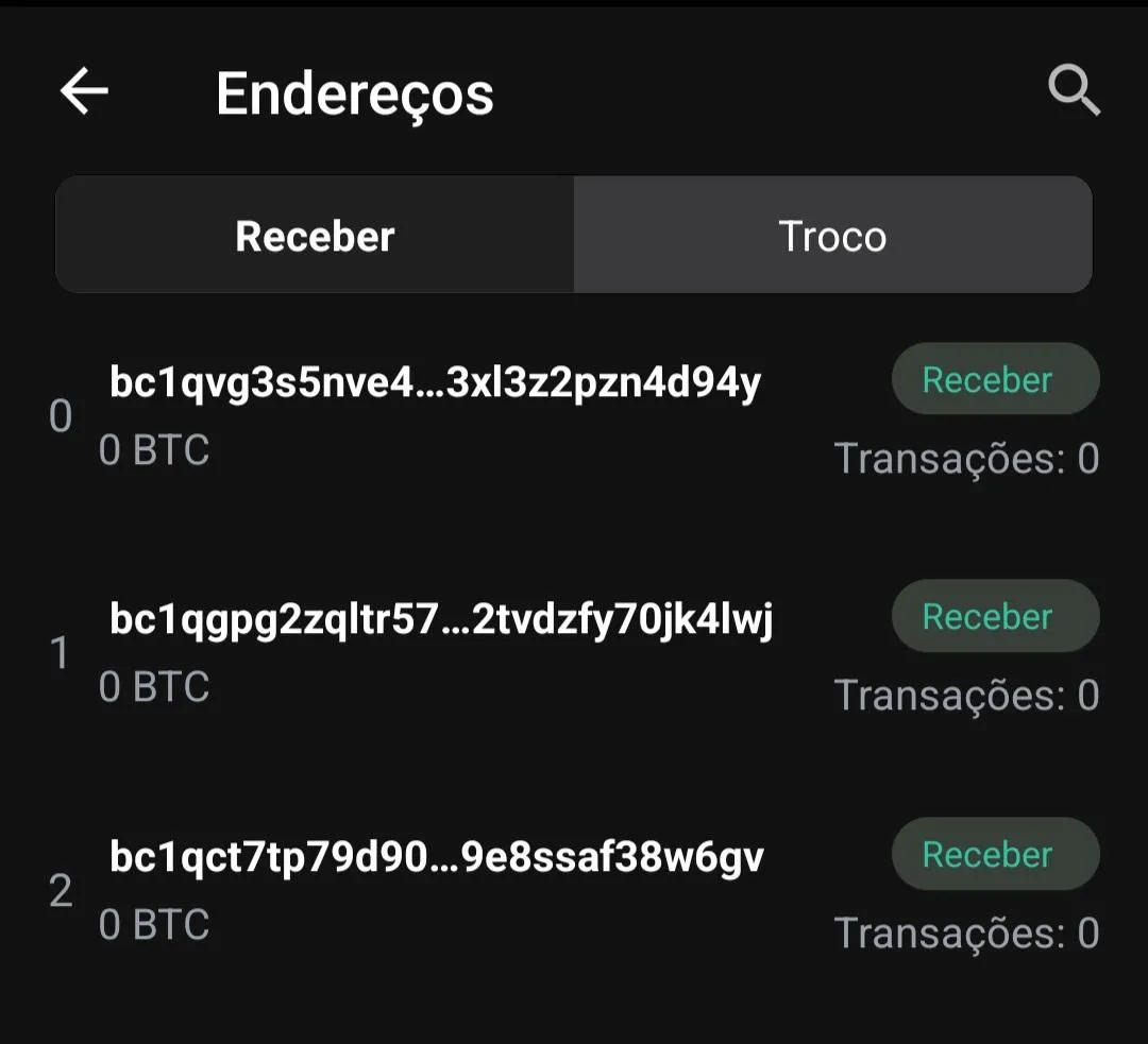 Passo 19 para criar carteira de Bitcoin: Verificar endereços